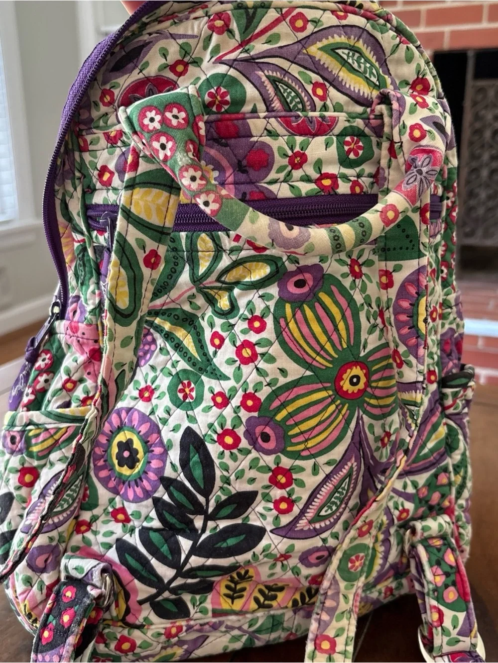 Vera Bradley Quilted Floral Backpack in Pink, Green & Purple